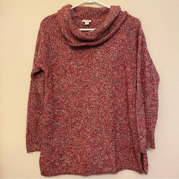 J. Jill pure red Multi-colored cowl Neck Wool Blend Tunic knit chunky Sweater S - Picture 1 of 9